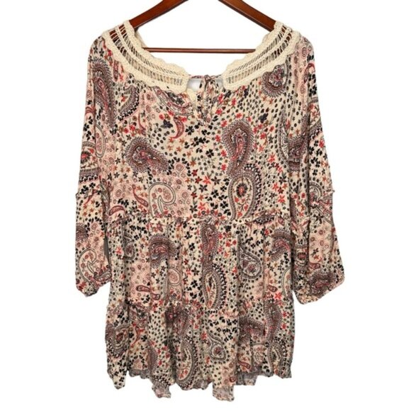 Torrid Babydoll Clip Dot Crinkle Gauze Crochet Neck Top Size 2x - Picture 5 of 16